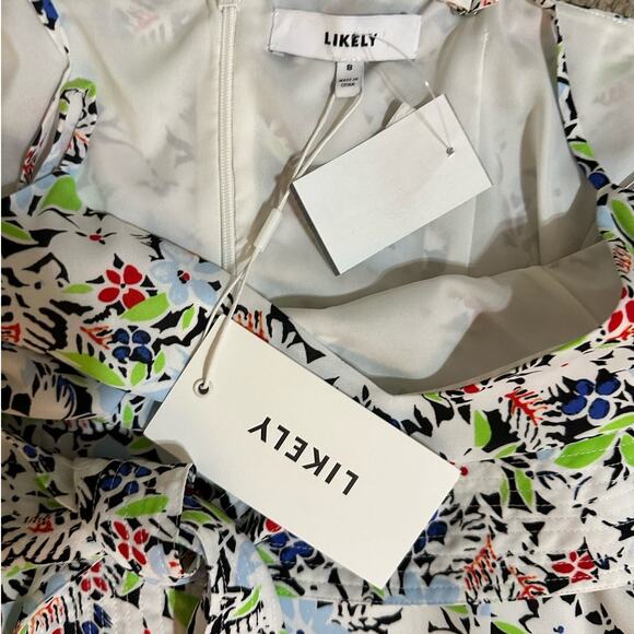 Likely Midi Dress Ariella Pink Floral Print Belted Ruffle Skirt New - Picture 3 of 13